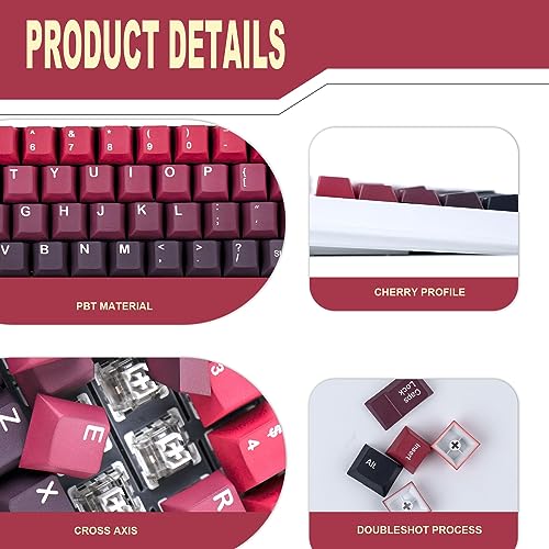 GEKUCAP Custom Keycaps, 124 Keys Gradient Red & Black Keycaps, Cherry Profile PBT Keycaps, Dye Sublimation Keycaps Set Fit for 61/68/87/104/108 Cherry Mx Switches Gaming Mechanical Keyboard