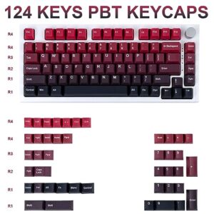 GEKUCAP Custom Keycaps, 124 Keys Gradient Red & Black Keycaps, Cherry Profile PBT Keycaps, Dye Sublimation Keycaps Set Fit for 61/68/87/104/108 Cherry Mx Switches Gaming Mechanical Keyboard