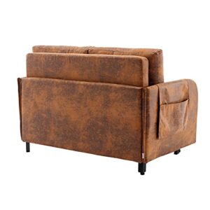 HomSof, Coffee Convertible Sleeper Sofa Modern Loveseat Couch with Pull Out Bed, 2 Pillows and Side Pockets, with Drawer