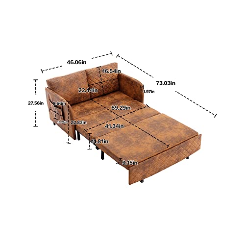 HomSof, Coffee Convertible Sleeper Sofa Modern Loveseat Couch with Pull Out Bed, 2 Pillows and Side Pockets, with Drawer