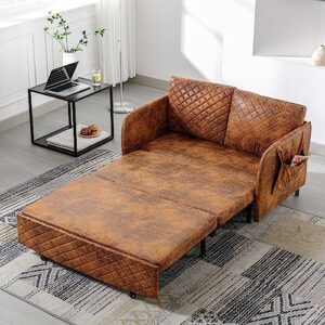 HomSof, Coffee Convertible Sleeper Sofa Modern Loveseat Couch with Pull Out Bed, 2 Pillows and Side Pockets, with Drawer