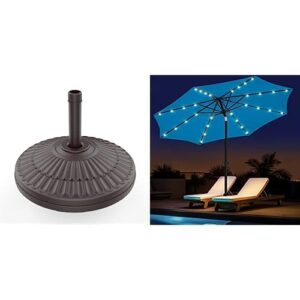 wikiwiki outdoor patio table umbrella, sturdy solar led market umbrella for deck, pool, garden & 80 lbs weighted base