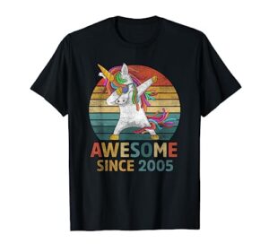 18 year old girl dabbing unicorn awesome since 2005 birthday t-shirt