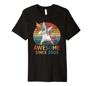 18 year old girl dabbing unicorn awesome since 2005 birthday premium t-shirt