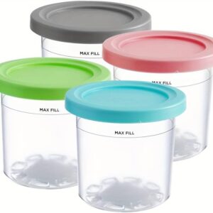 replacement containers cups for ninja creami pints and lids - 4 pack, 16oz cups compatible with nc301 nc300 nc299amz series ice cream maker (pink/mint/grey/blue)