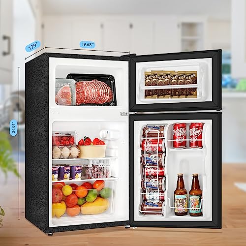 BANGSON Mini Fridge with Freezer, 2 Door Small Refrigerator with Freezer, Mini Fridge for Bedroom, 3.2 CU.FT, For Home, Office, Dorm, Garage or RV, (Black)
