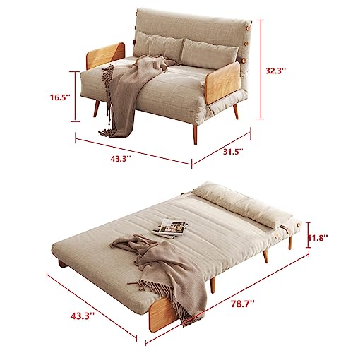 JASIWAY Convertible Sofa Bed, Love Seat Sleeper 2 Seater Sofa Bed, Leisure Chaise Lounge Couch with Sturdy Wood Frame for Home & Office, Comfortable Sleeper Chair (As Bed - 78.7" x 43.3" x 11.8")