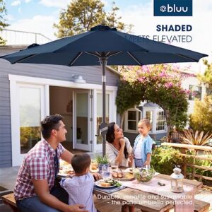 BLUU Pro 11 FT Patio Umbrella Outdoor Table Umbrellas, 36 Month Fade Resistance, Market Center Umbrellas with 8 Strudy Ribs & Push Button Tilt for Garden, Lawn & Pool (Navy Blue with 600D Oxford Fabric for Umbrella Cover)