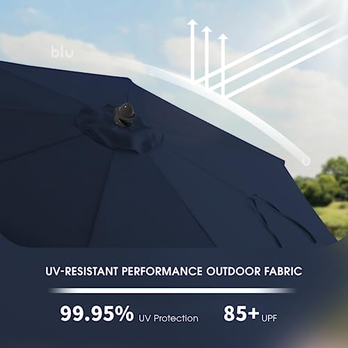 BLUU Pro 11 FT Patio Umbrella Outdoor Table Umbrellas, 36 Month Fade Resistance, Market Center Umbrellas with 8 Strudy Ribs & Push Button Tilt for Garden, Lawn & Pool (Navy Blue with 600D Oxford Fabric for Umbrella Cover)