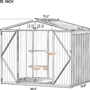 Merax Outdoor Storage Shed, 8X 6 FT Metal Garden Shed Steel Tool Shed Storage House with Adjustable Shelf and Lockable Doors,Tool Cabinet with Vents and Foundation for Backyard, Patio & Lawn, Brown