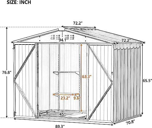 Merax Outdoor Storage Shed, 8X 6 FT Metal Garden Shed Steel Tool Shed Storage House with Adjustable Shelf and Lockable Doors,Tool Cabinet with Vents and Foundation for Backyard, Patio & Lawn, Brown