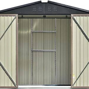 Merax Outdoor Storage Shed, 8X 6 FT Metal Garden Shed Steel Tool Shed Storage House with Adjustable Shelf and Lockable Doors,Tool Cabinet with Vents and Foundation for Backyard, Patio & Lawn, Brown