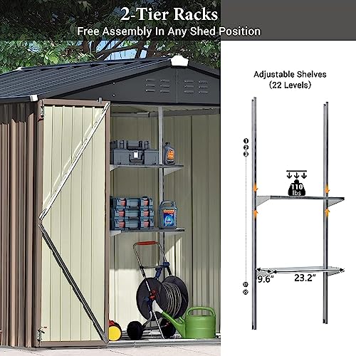 Merax Outdoor Storage Shed, 8X 6 FT Metal Garden Shed Steel Tool Shed Storage House with Adjustable Shelf and Lockable Doors,Tool Cabinet with Vents and Foundation for Backyard, Patio & Lawn, Brown