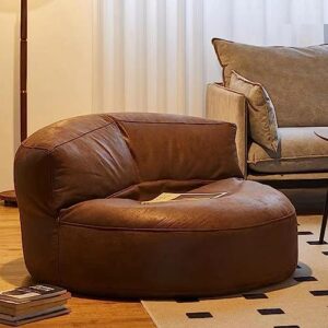 faux suede leather bean bag chairs cover for adults single sofa cover lazy bean bag sac pouf chair no filler beanbag corner seat recliner couch (color : brown)