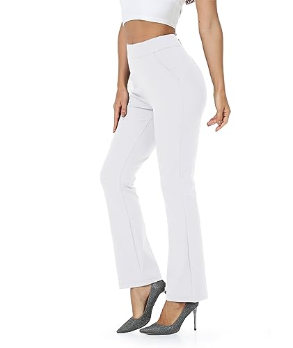 Agenlulu High Waisted Dress Pants for Women Bootcut Elastic Waist Pull On Work Slacks for Women Business Casual Yoga (White)