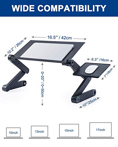 RAINBEAN Adjustable Laptop Desk, Laptop Stand for Bed Portable Lap Desk Foldable Table Workstation Notebook Riser with Mouse Pad