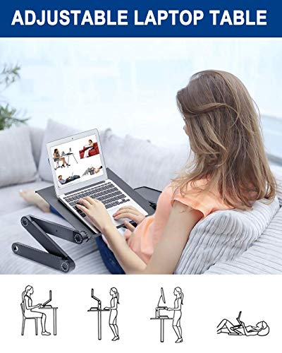RAINBEAN Adjustable Laptop Desk, Laptop Stand for Bed Portable Lap Desk Foldable Table Workstation Notebook Riser with Mouse Pad
