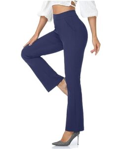 agenlulu high waisted dress pants for women bootcut elastic waist pull on work slacks for women business casual (navy blue)
