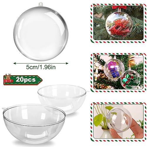 20 Pack Clear Plastic Fillable Ornaments,5cm Christmas Ornament Balls for Crafts Fillable,Transparent DIY Fillable Acrylic Crafts Ball Kit for Christmas,Wedding,Party and Home Decoration Ornaments