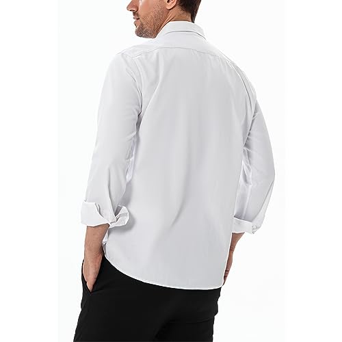 DELCARINO Men's Dress Shirts Stain Shield Stretch Slim Fit Shirts Wrinkle-Free Formal Business Button Down Shirt White Large