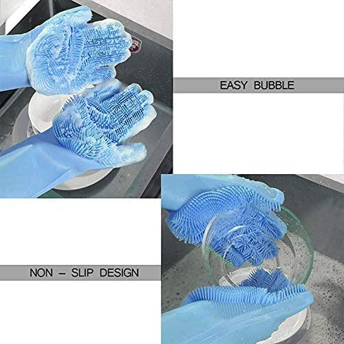 Silicone Hand Gloves for Dish Washing Kitchen Cleaning Gloves, Pet Grooming, Great for Washing Dish, Car, Bathroom (Multicoloured)