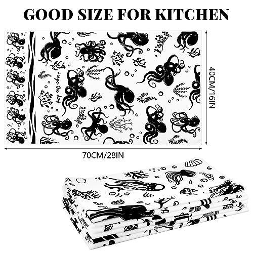 Newwiee 6 Pieces Boho Kitchen Towels Black and White Funny Dish Towels Ocean Animal Themed Tea Towels Absorbent Towels for Boho Housewarming Gifts Kitchen Decoration, 16 x 28''