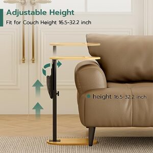 Yumkfoi Couch Side Table with Adjustable Heights, Bamboo Sofa Tray Table with Storage Pocket, Liftable Couch Arm Tray Table C Table End Table TV Tray Snack Table for Living Room, Bedroom