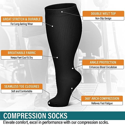 FEYHAY Copper Compression Socks (3 Pairs) 20-30 mmHg Circulation is Best Athletic & Daily for Men & Women, Running, Climbing