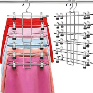 Pants Hangers -6 Tiers Closet Organizer Clothes Hanger,Skirt Hangers with 360° Swivel Hook -Space Saving Hangers with Clips - 2 Pack Pant Hangers