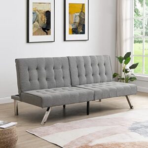 convertible sofa bed, futon sofa bed with stainless leg, convertible sleeper sofa for compact living space, apartment, dorm, studio, office, gray
