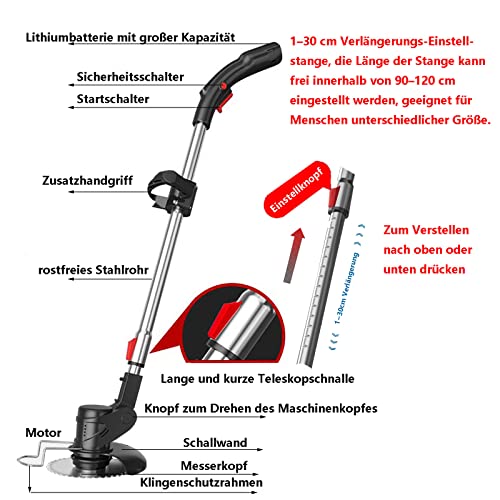 Cordless Lawn Mower and Edge Trimmer Lawn Mower Small Household Lawn Mower Weed Puller Brush Cutter Adjustable Blade 90° Adjustable Suitable for Farm Outdoor Garden Etc. abattery