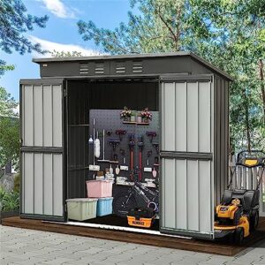 outdoor metal storage shed,6x4 ft metal storage house with door & lock,galvanized garden shed with sloping roof,metal utility tool storage for bike,garbage can,backyard,garden & patio (black)