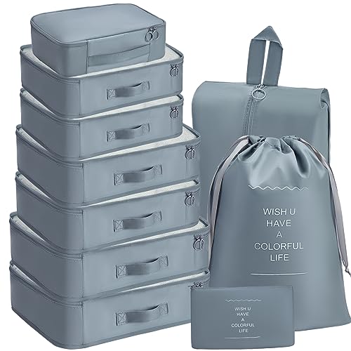 Sonekin Luggage Organizer Bags,Packing Bags for Suitcases,10 Set Packing Cube Set,Travel Cubes for Packing Women,Packing Cubes for Carry on,Packing Bags for Travel,Suitable for Travel Must Haves. (Grey)