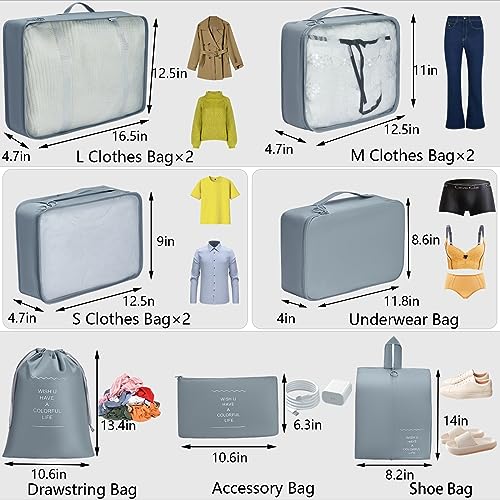 Sonekin Luggage Organizer Bags,Packing Bags for Suitcases,10 Set Packing Cube Set,Travel Cubes for Packing Women,Packing Cubes for Carry on,Packing Bags for Travel,Suitable for Travel Must Haves. (Grey)