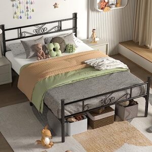 Pliwier Twin Size Metal Platform Bed Frame,14" High Bed Frame with Headboard, Premium Steel Slat Support, No Box Spring Needed, Anti-Slip, Easy Assembly