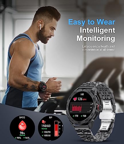 Smart Watch for Men Answer/Make Call,1.39''HD Touchscreen,400 mAh Battery,100 Sports Modes, 5ATM Waterproof Smartwatch with Heart Rate/SpO2/Blood Pressure Fitness Watch for Android/iOS Black