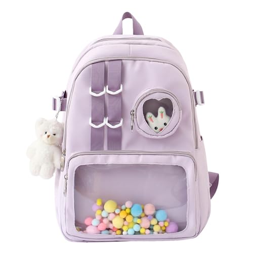 Kawaii Backpack with Cute Accessories Large Capacity Spring Summer Rucksack for Women Aesthetic Trendy Casual Daypack (Purple)