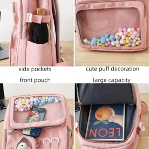 Kawaii Backpack with Cute Accessories Large Capacity Spring Summer Rucksack for Women Aesthetic Trendy Casual Daypack (Purple)