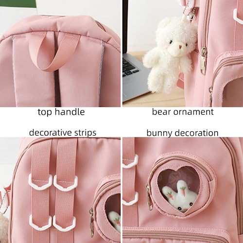 Kawaii Backpack with Cute Accessories Large Capacity Spring Summer Rucksack for Women Aesthetic Trendy Casual Daypack (Purple)