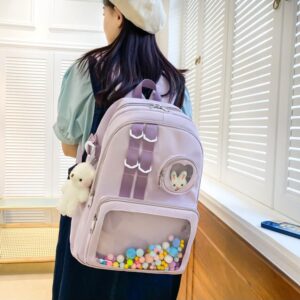 Kawaii Backpack with Cute Accessories Large Capacity Spring Summer Rucksack for Women Aesthetic Trendy Casual Daypack (Purple)