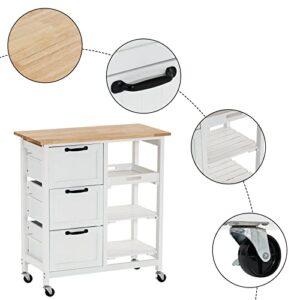 White Rolling Kitchen Island with Storage,Drawer Storage Islands &Carts Mobile Storage Islands,Portable Kitchen Cart Cabinets Rolling Kitchen Island Table on Wheels with Storage Cabinet 76 x 37x 84CM