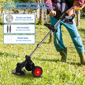 AOKID Cordless Electric Lawn Mower,21V 2000mAh Rechargeable 3 in 1 Lawn Mower, D-Shaped Handle with 2 Wheel Electric Lawn Mower for Home,Courtyard,Garden,Flower & Plant Trimming,Lawn Overall Trimming