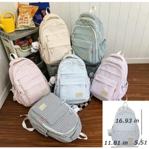 Qyrno Plaid Backpack Kawaii Backpack with Cute Accessories Cute Backpack Aesthetic Backpack DIY Backpack (1-Pink)