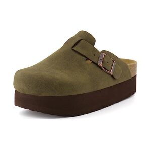 cushionaire women's loom cork footbed platform clog with +comfort, wide widths available, olive 8