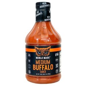 noble made buffalo dipping & wing sauce, whole30 approved, paleo, keto, vegan, gluten and dairy free, zero sugar and soy free, low carb and calorie (medium buffalo, 34oz (1 count))