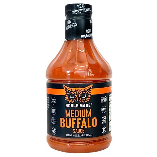 Noble Made Buffalo Dipping & Wing Sauce, Whole30 Approved, Paleo, Keto, Vegan, Gluten and Dairy Free, Zero Sugar and Soy Free, Low Carb and Calorie (Medium Buffalo, 34oz (1 Count))