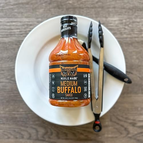 Noble Made Buffalo Dipping & Wing Sauce, Whole30 Approved, Paleo, Keto, Vegan, Gluten and Dairy Free, Zero Sugar and Soy Free, Low Carb and Calorie (Medium Buffalo, 34oz (1 Count))