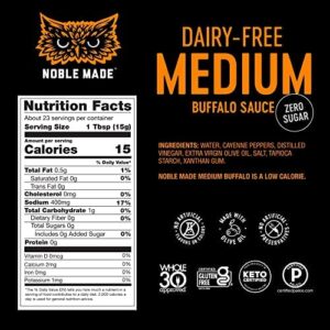 Noble Made Buffalo Dipping & Wing Sauce, Whole30 Approved, Paleo, Keto, Vegan, Gluten and Dairy Free, Zero Sugar and Soy Free, Low Carb and Calorie (Medium Buffalo, 34oz (1 Count))