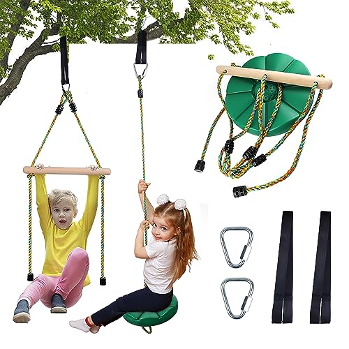 Swing for Kids Disc Swing Tree Swing Set Accessories Rope Swing Adjustable Swing Set with Monkey Bars 1 Carabiner 2 Added Hanging Straps, 3 in 1 Heavy Duty Swingset for Zipline Outdoor Backyard