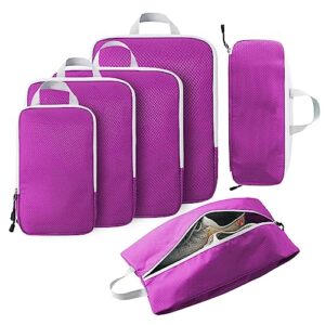 VINOWO Compression Packing Cubes for Suitcases, 6 Set Packing Cubes for Carry on Suitcase, Expandable Luggage Organizer Bags for Travel, Suitcase Organizer Bags Set as Travel Accessories for Women / Men (Purple)